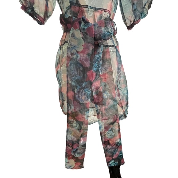 ZARA Black Pink Green Organza Dress Size Medium - Picture 4 of 15